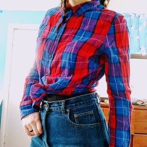 Merona Size M Blue and Red Button Down Flannel